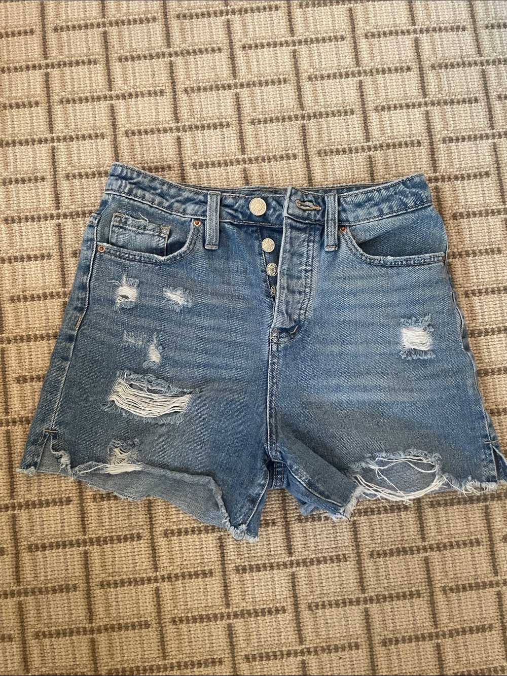 YMI Distressed High-Rise Jean Shorts - Light Blue
